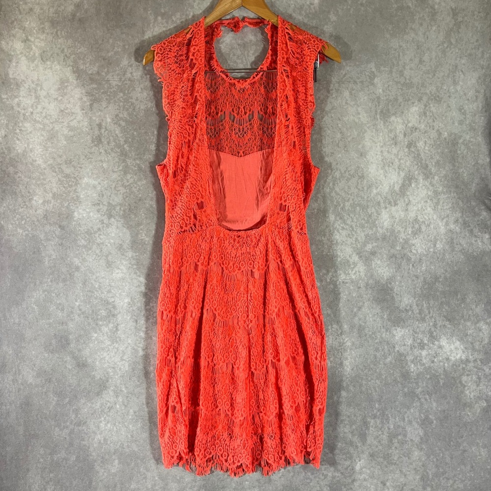 Free People Lace Sheath Dress Women Large Coral Open Back Sleeveless Boho NEW - Picture 3 of 8